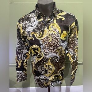 Barabas Men's Multicolor Patterned button shirt coffee slim fit floral